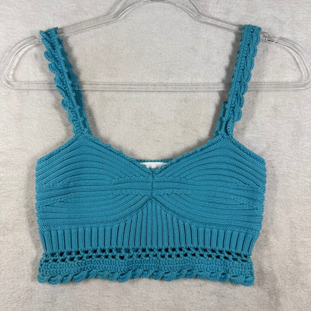 Jonathan Simkhai Turquoise Blue Cotton Knit Cropped Bralette Top Womens XS